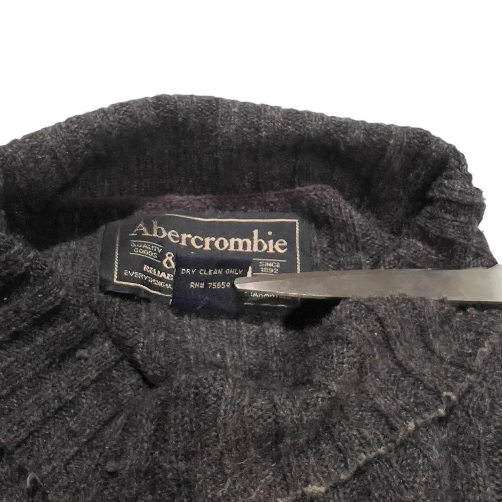 Vintage Abercrombie & Fitch Mockneck Sweater Size XL Gray Lambswool Patch Elbows